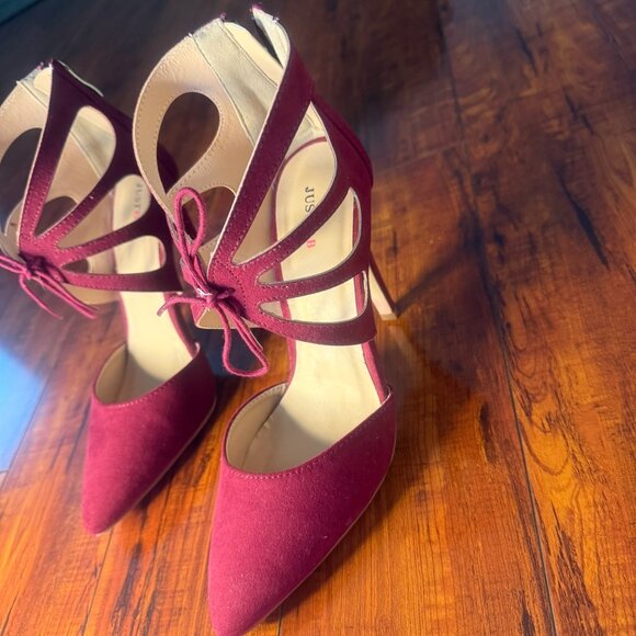 🍷 JustFab “Cosima” Burgundy Lace-Up Stiletto Heels – Size 9 ✨ Worn Twice - Picture 5 of 8